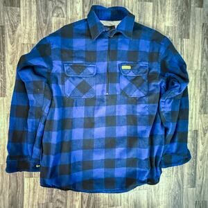 Hickory Shirt Co Blue Black Buffalo Plaid Fleece Lined Half Zip Pullover Jacket